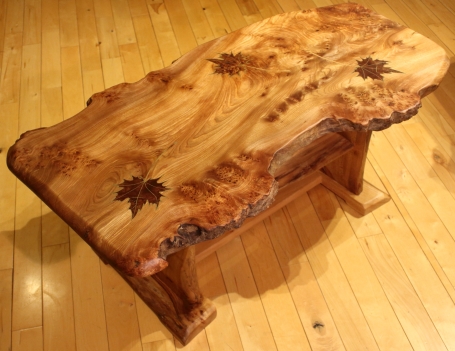 Maple leaf table with shelf side