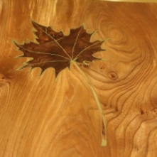 Maple leaf table with shelf - inlaid leaf